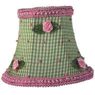 Green Check Pink Rosebud Lampshade